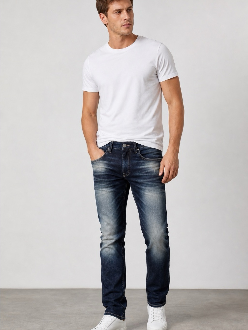 Buffalo David Bitton Men's Faded Dark Blue Slim Straight Jeans